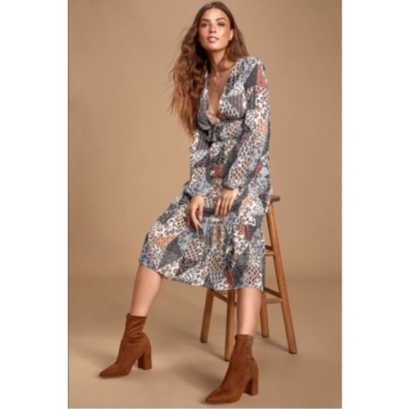 NWT Lulus Loara Multi Patch Midi Dress - Picture 2 of 6